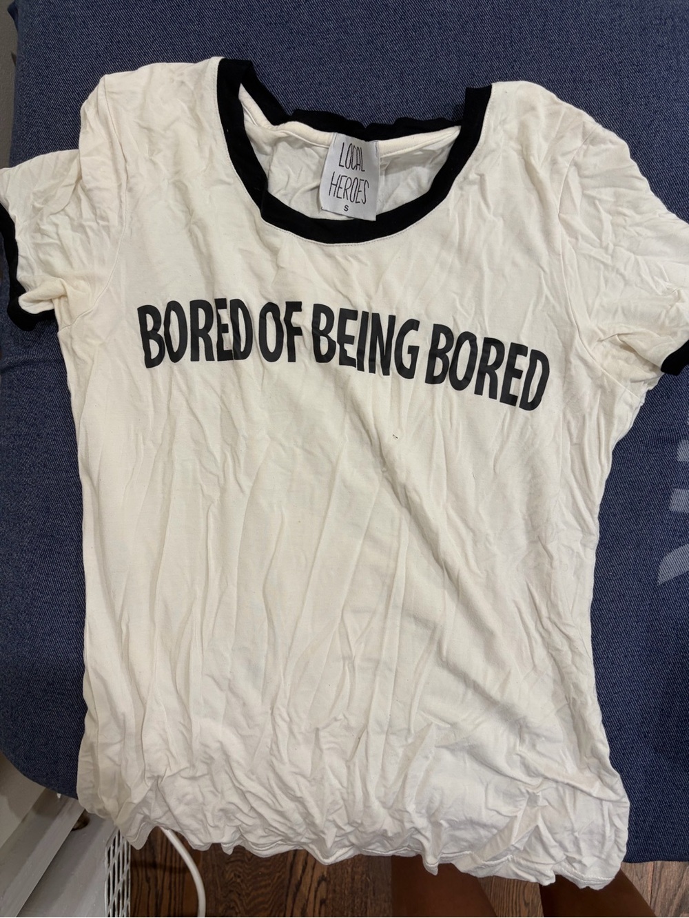 Dolls Kill White Ringer Tee with Black Trim and Graphic Text